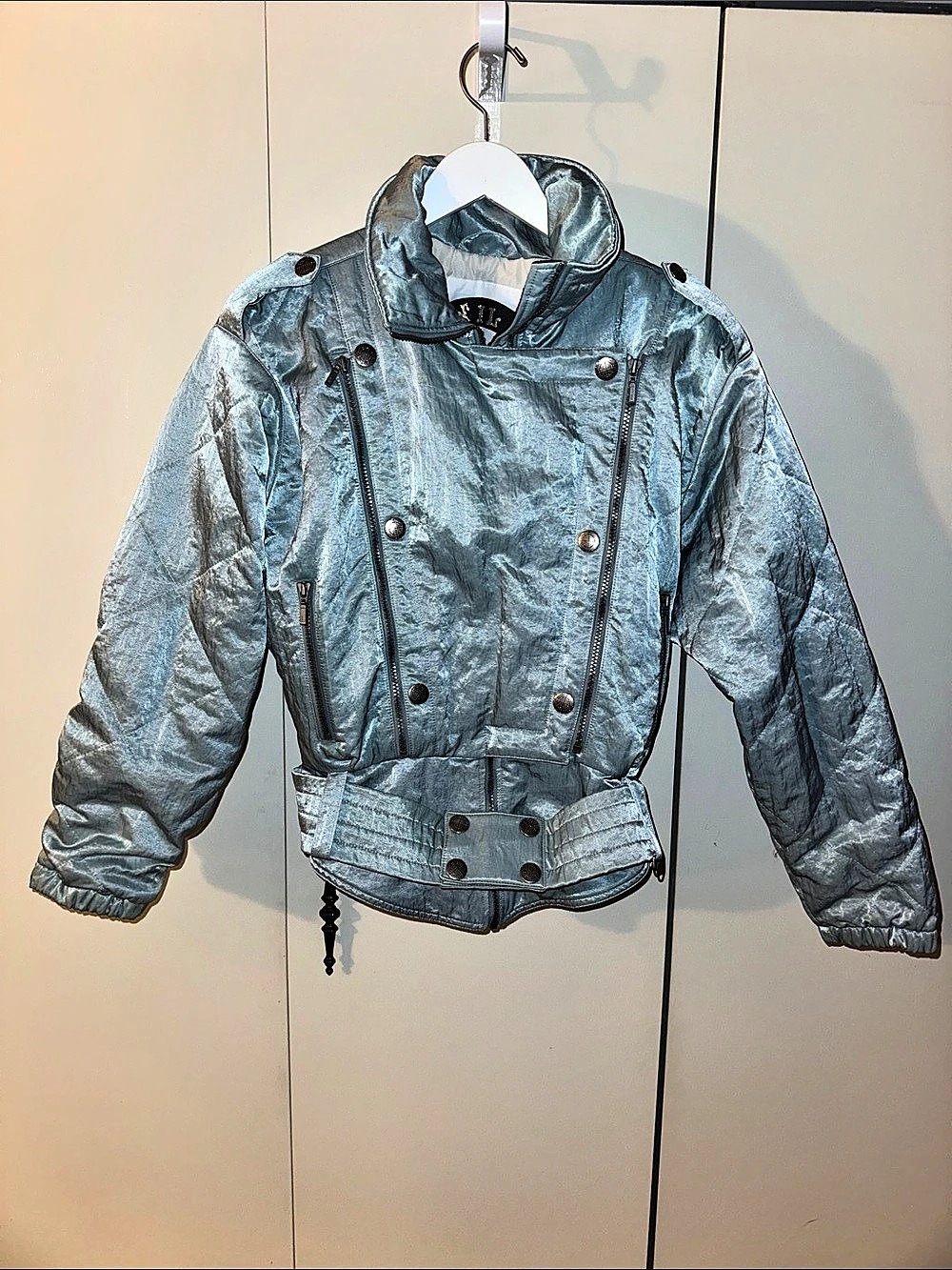 NILS Vintage Metallic Bomber Ski Jacket in Baby Blue